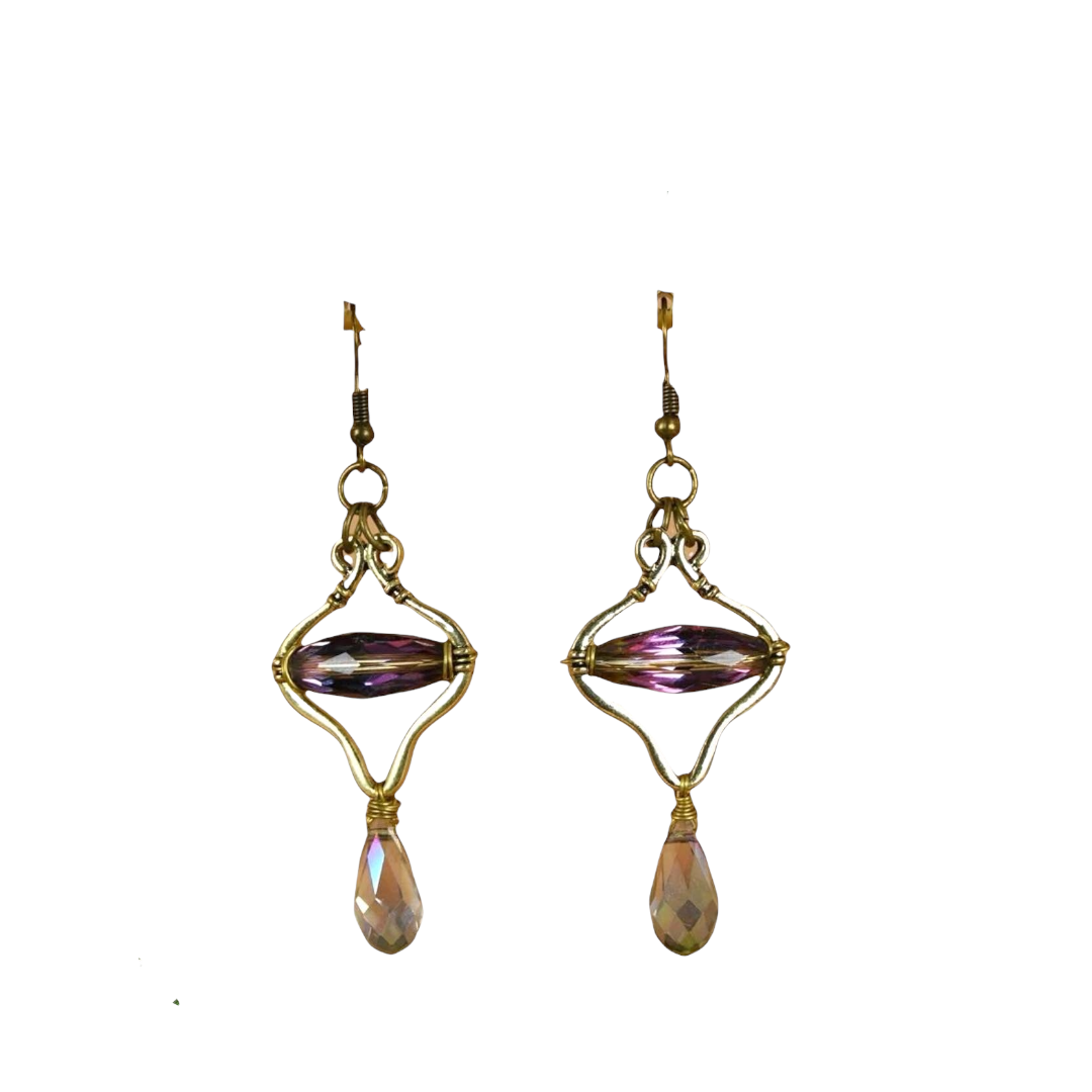 Gemstone decor purple stone dangle earrings