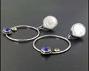 Tribal inspired round, peridot ms sapphire stone mother of Pearl hoop earrings - Christina’s unique boutique LLC