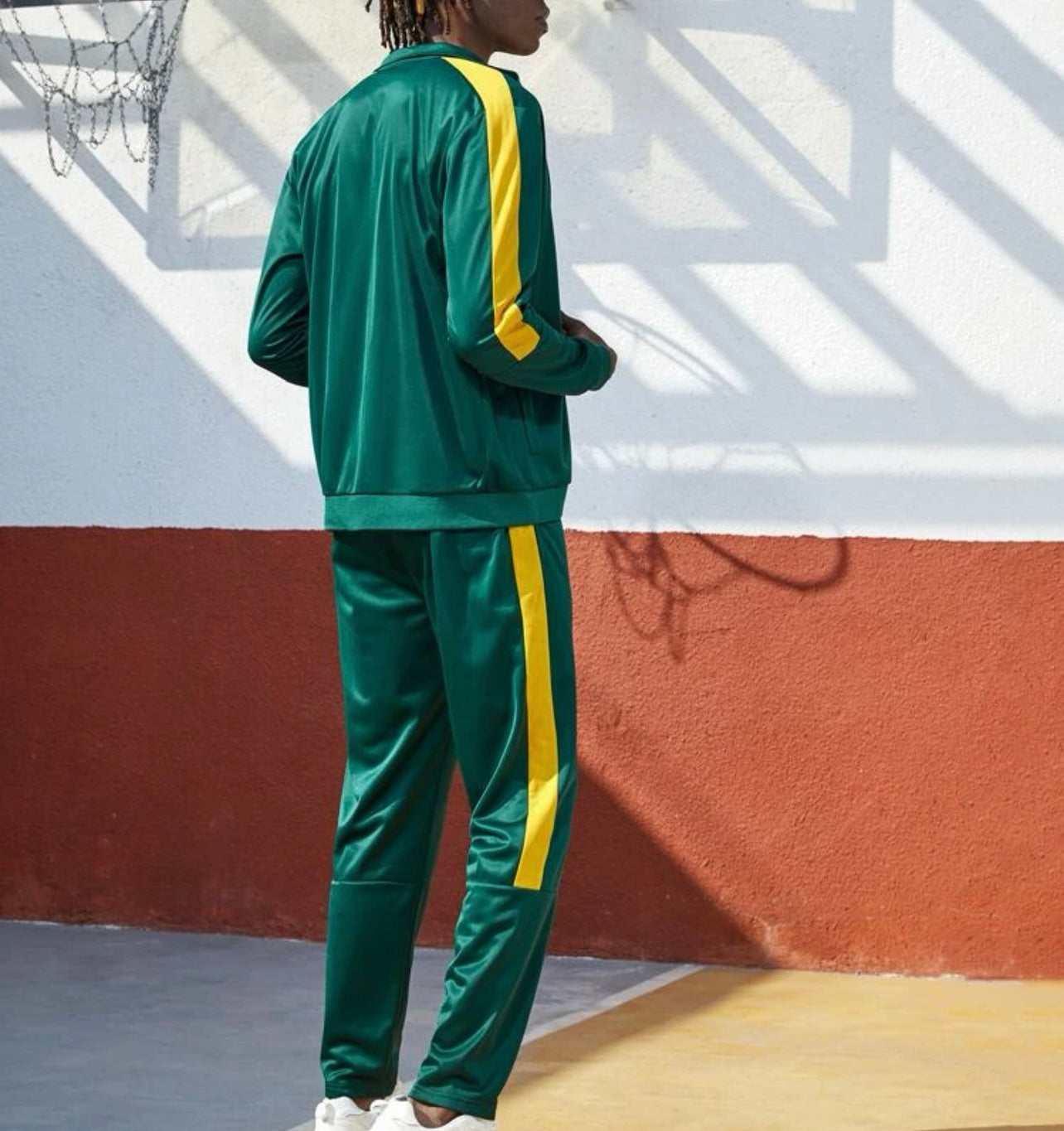 Men letter graphic contrast side seam zipper sports set