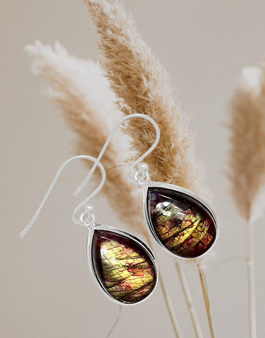 Red Flash Labradorite 925 Sterling Silver Earrings