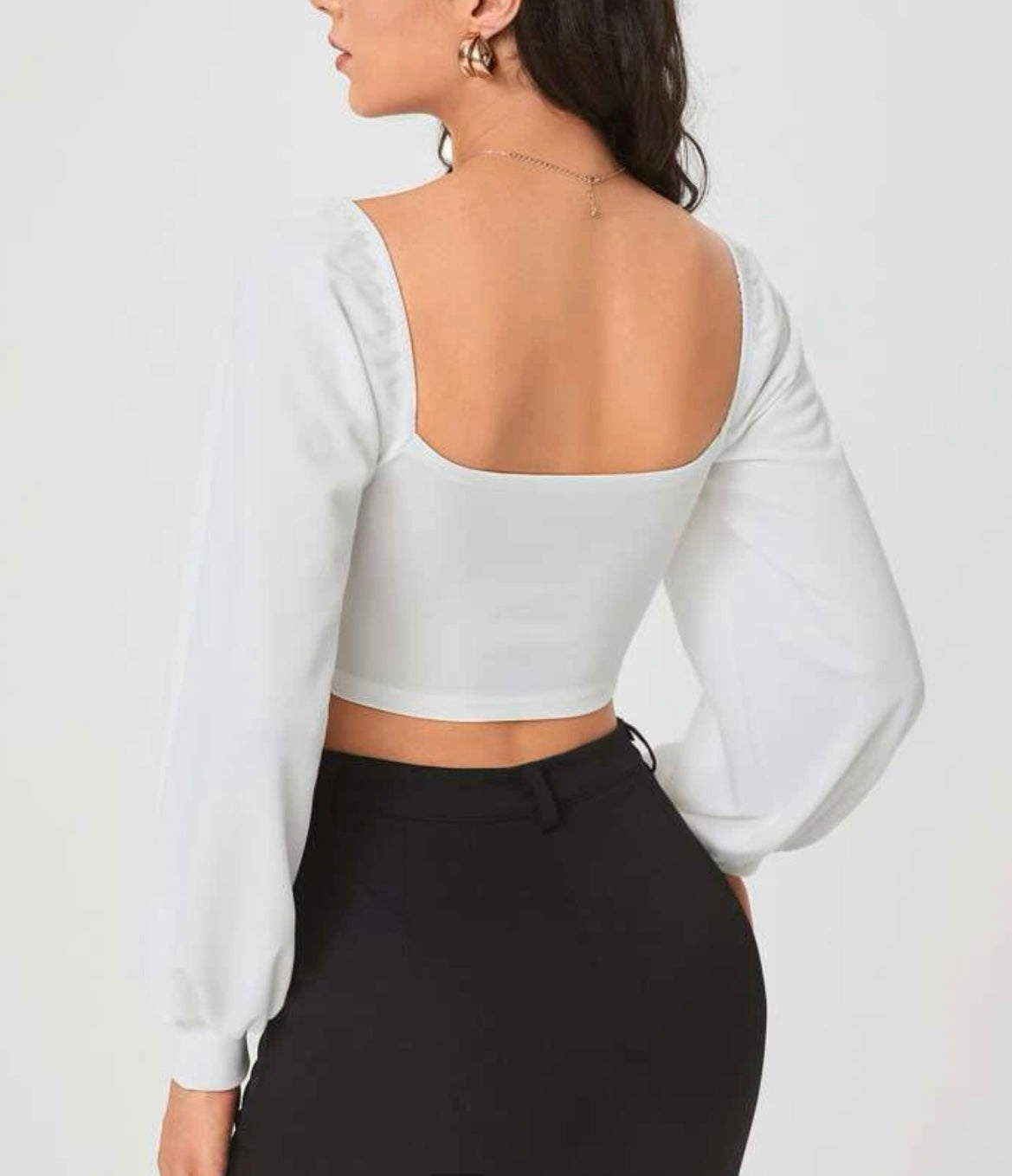 Tall solid zipper fly sweetheart neck crop top