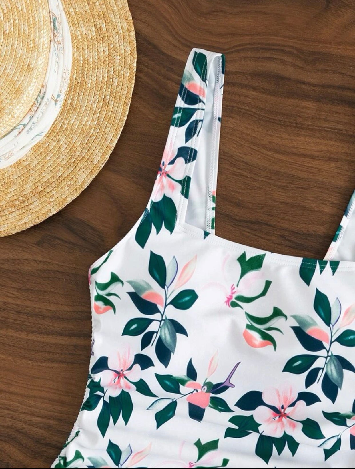 Random floral print tie side one piece swimsuit