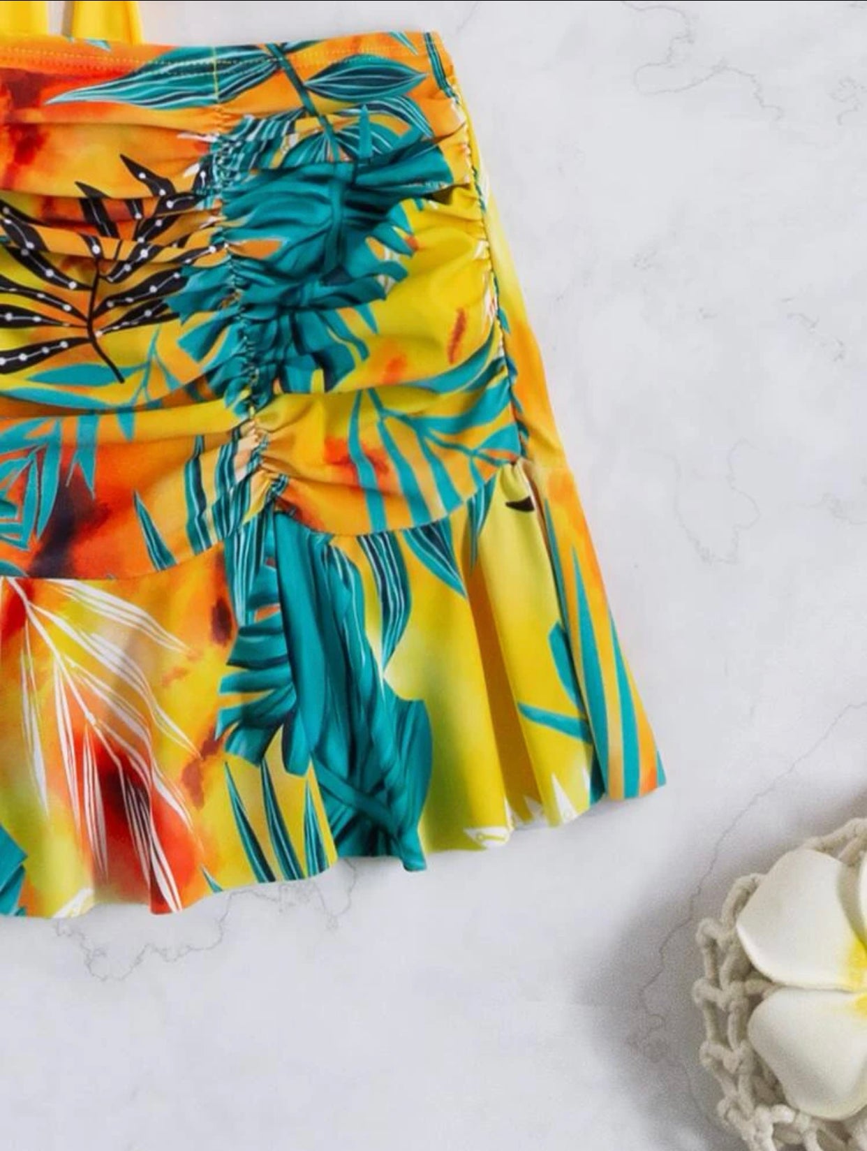 Plant print wrap halter skort bikini swimsuit