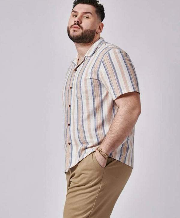 Extended sizes men striped print shirt & shorts set