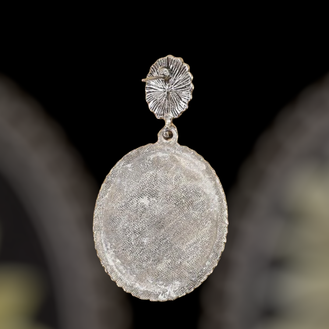 Floral decor oval drop earrings