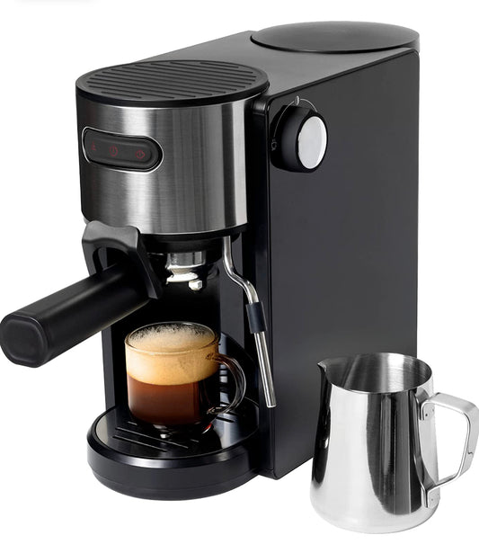 Coffee Espresso Machine, Compact Espresso Machine for Coffee Grinds and Espresso Pods with Milk Frother and Steam Wand, Includes 5oz Frothing Pitcher