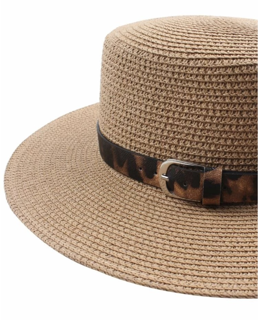 Leopard pattern band straw hat - Christina’s unique boutique LLC