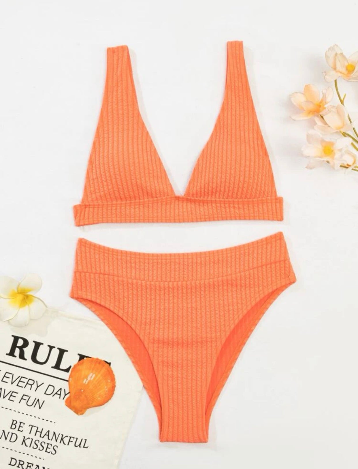 Solid high waisted bikini swimsuit