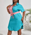 Curve & plus two tone  zip drop shoulder belted dress