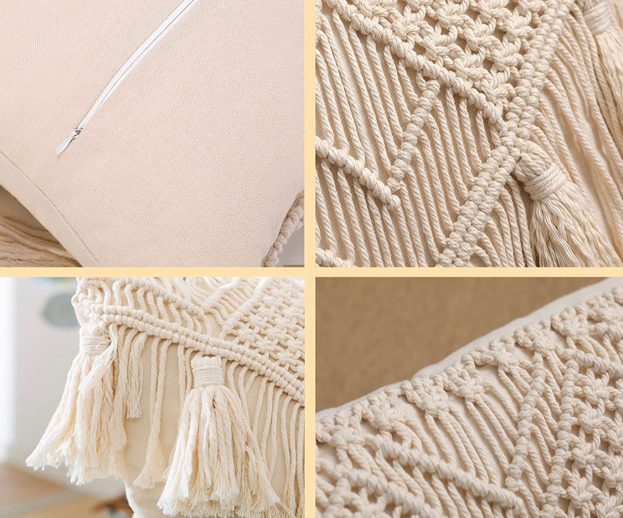 Throw Pillow Covers, Macrame Cushion Case, Woven Boho Cushion Cover