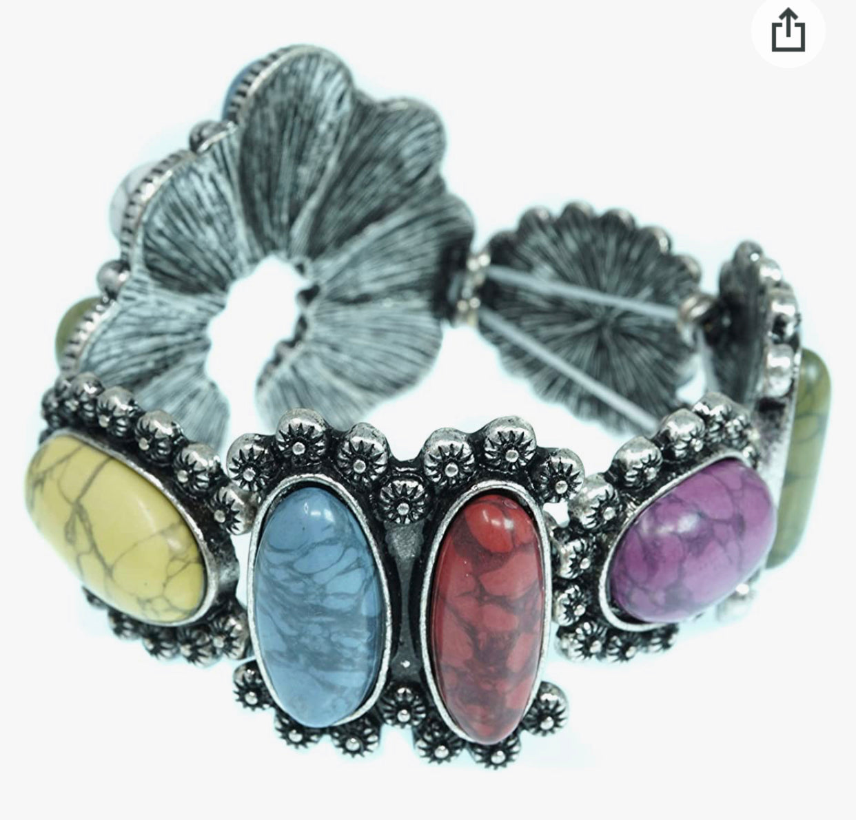 Squash Blossom Naja Style Natural Turquoise Stretch Bracelet