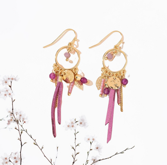 Leaf & disc drop earrings