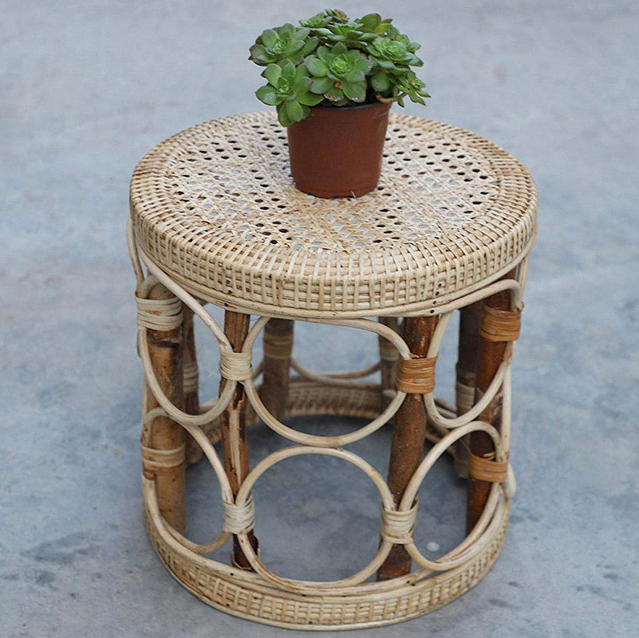 Indoor Rattan Plant Stands, Modern Boho Wicker Side Table for Gardening, Interior Decoration, Living Room, Entrance and Any Other Places, Natural - Christina’s unique boutique LLC