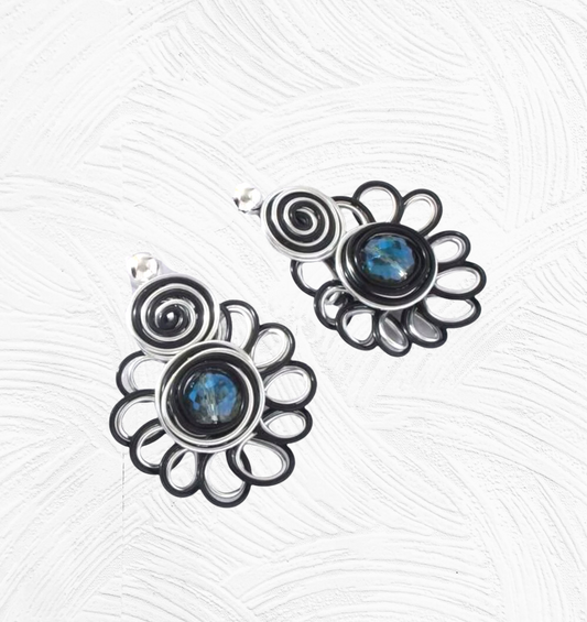 Wonderful floral decor hand crafted and wrapped labradorite inspired drop earrings