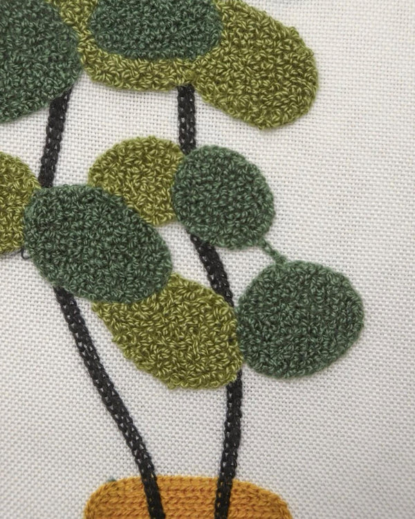 Plant embroidered cushion cover with filler