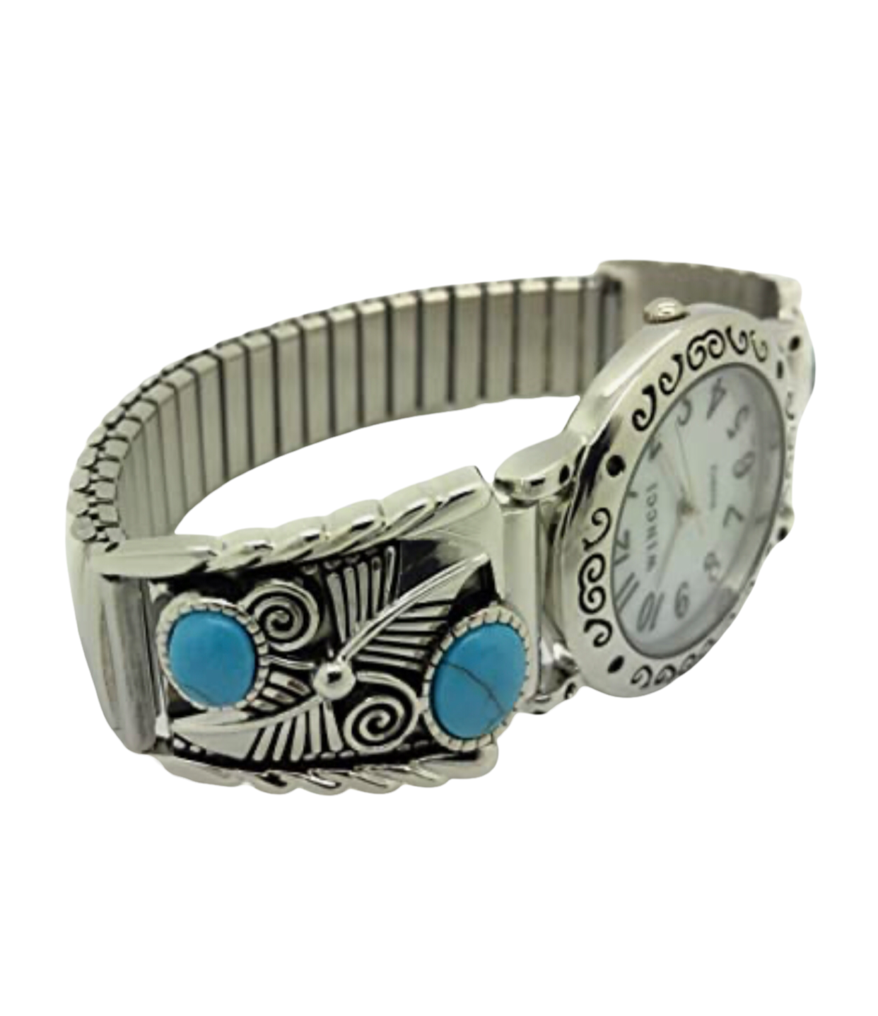 Unisex 35mm Turquoise Western Stretch Elastic Band Fashion Watch with Stones