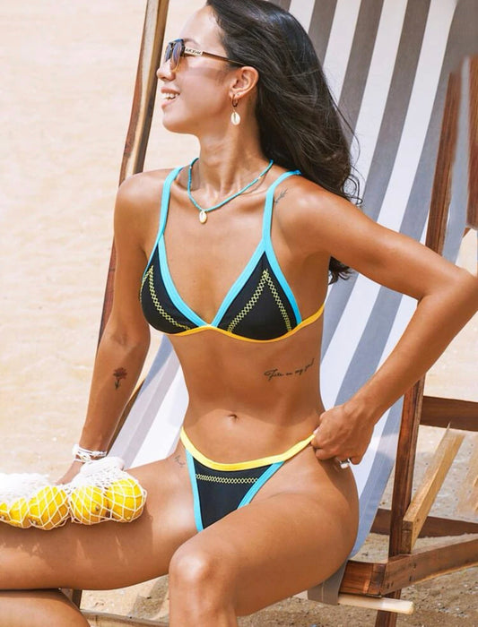 Color block triangle bikini swimsuit