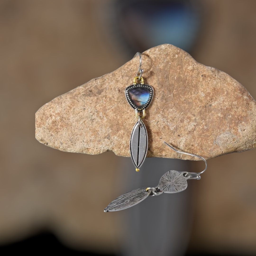 Geometric decor labradorite inspired dangle earrings. Style#2