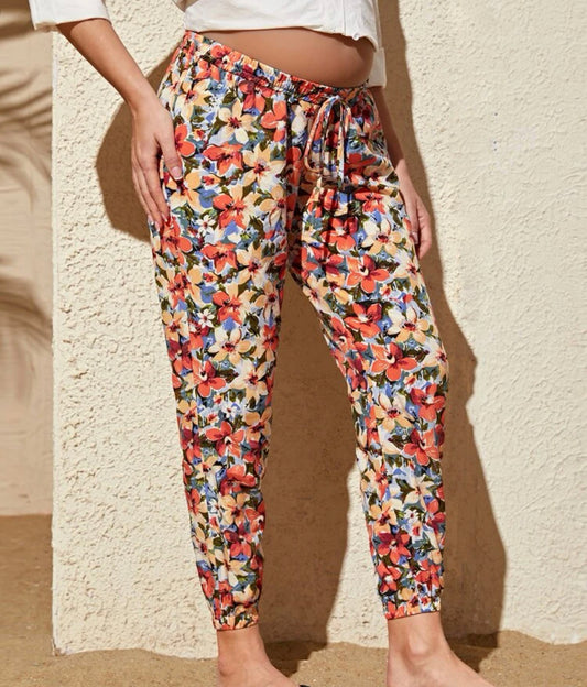 Maternity floral print tie front pants