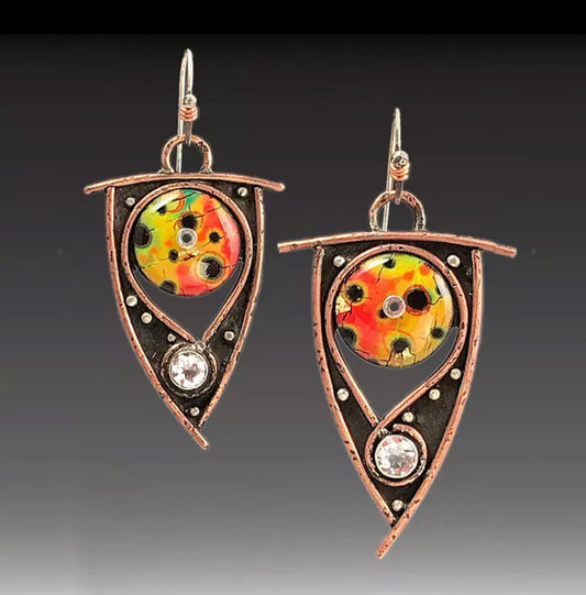 Geometric and quirky abstract spiral bronze dangle earrings