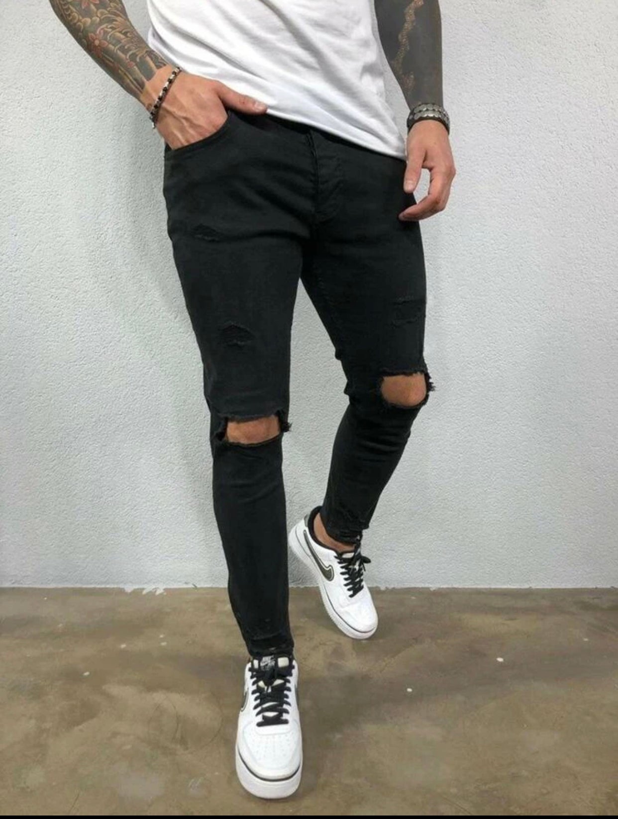 Men’s black ripped detail skinny jeans - Christina’s unique boutique LLC
