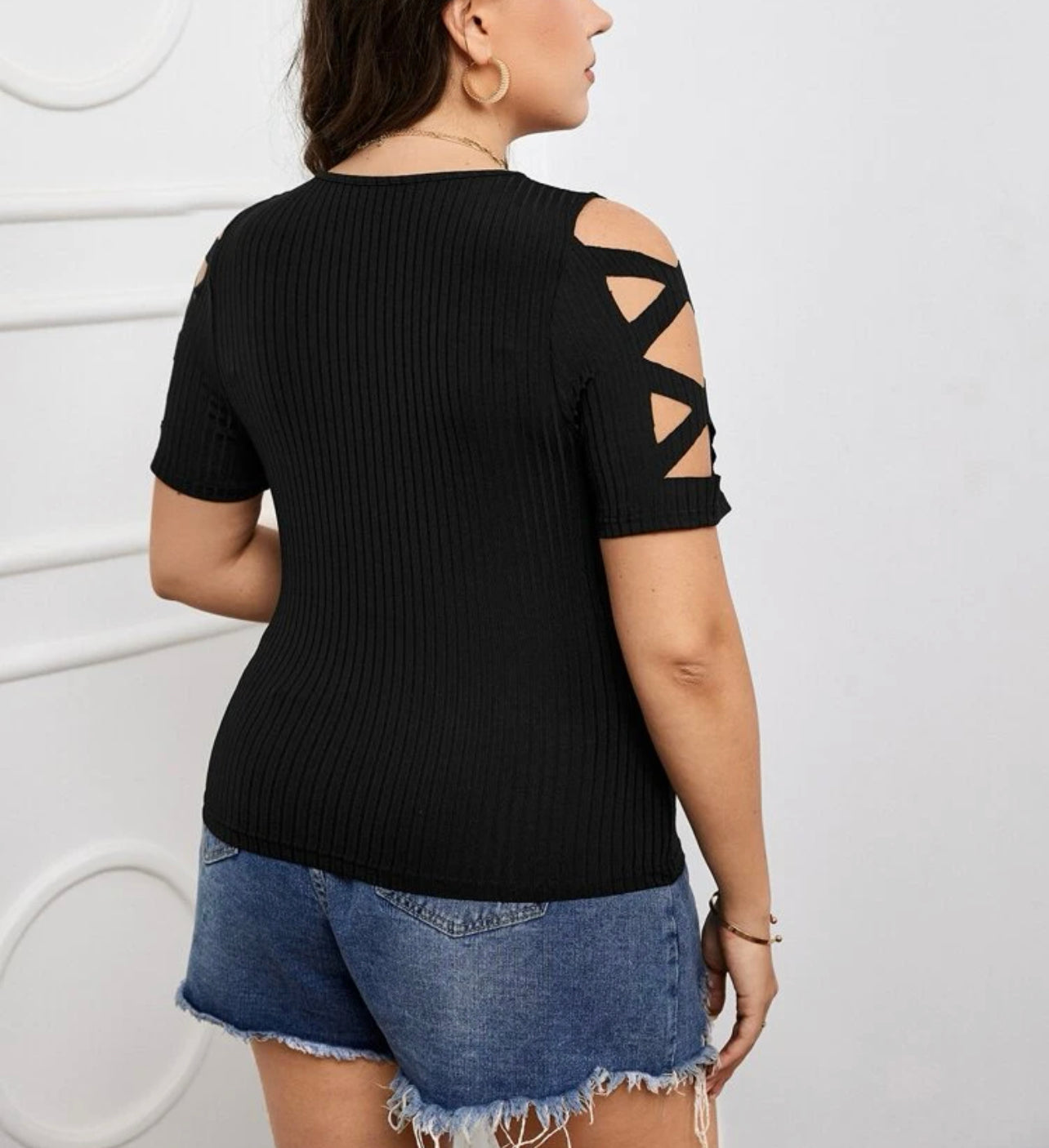 Plus Crisscross Cold Shoulder Tee