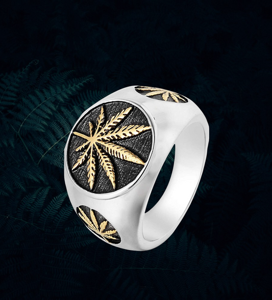 Men's Vintage Stainless Steel Ring Weed Marijuana Cannabis Leaf Symbol Ring. Size 7-15