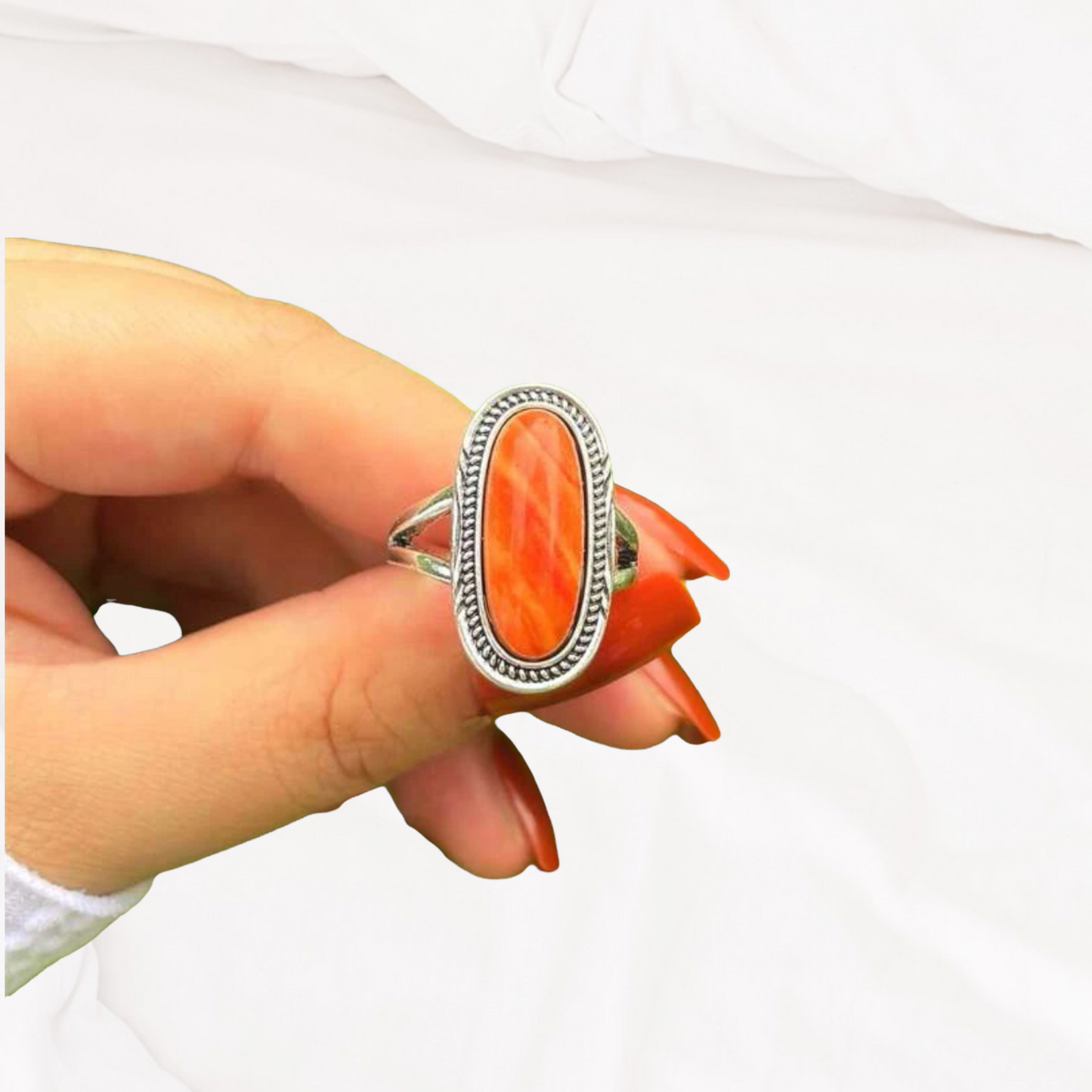 Spiny turquoise inspired oval decor ring