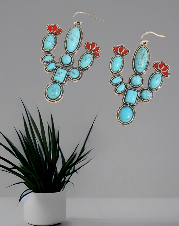 Turquoise cactus drop earrings