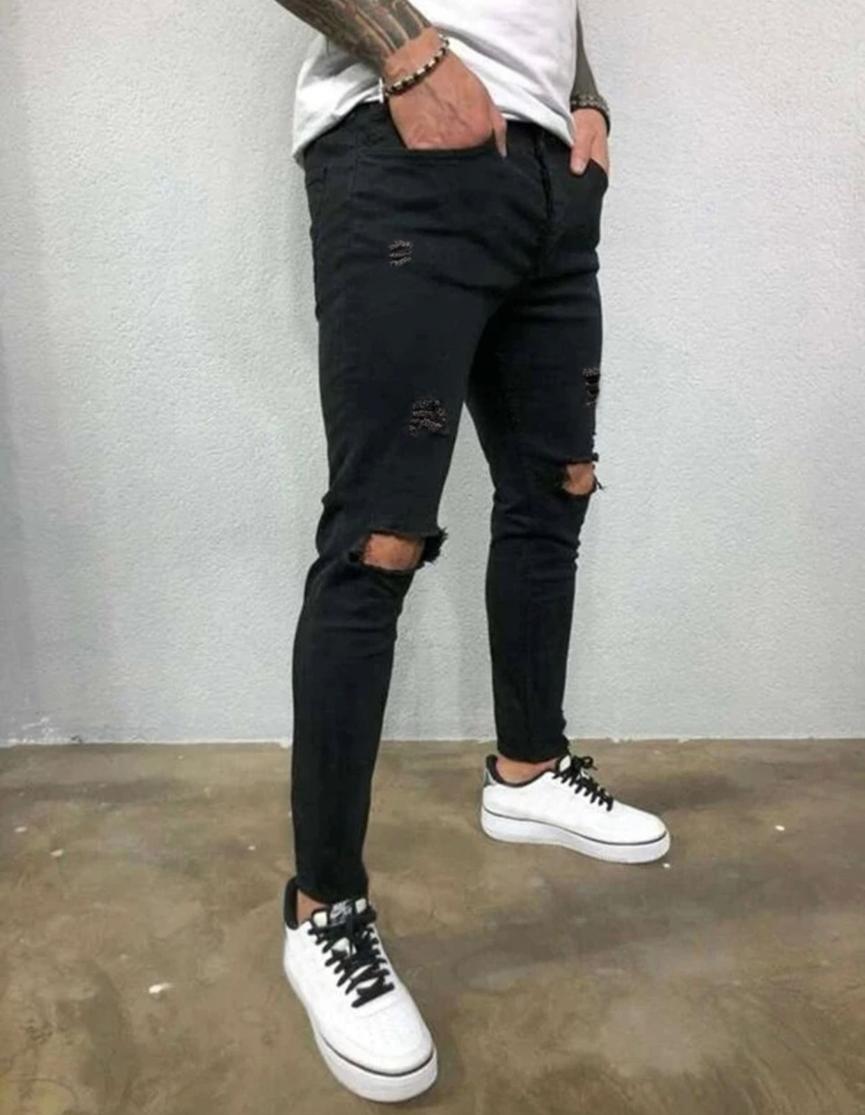Guys solid ripped skinny jeans
