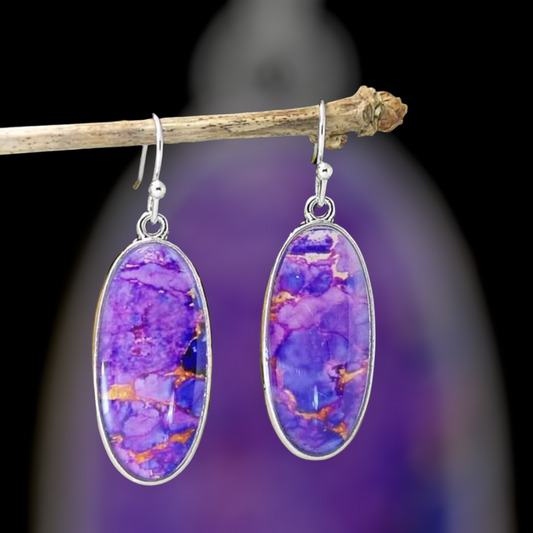 Purple color block oval dangle earrings