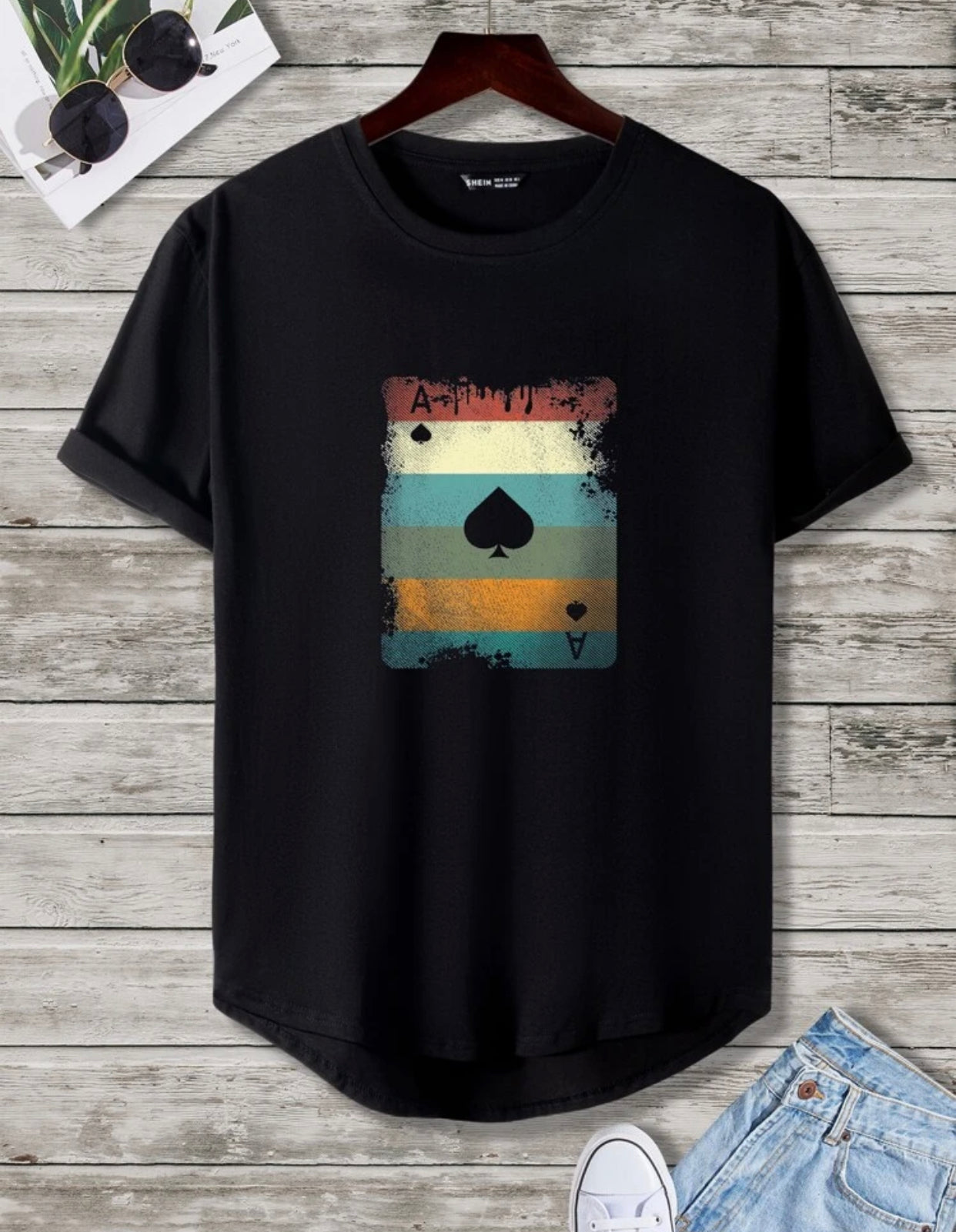 Men playing card print tee
