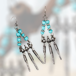 Blue bead decor geometric drop earrings