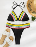 Colorful Pom-Pom decor halter bikini swimsuit