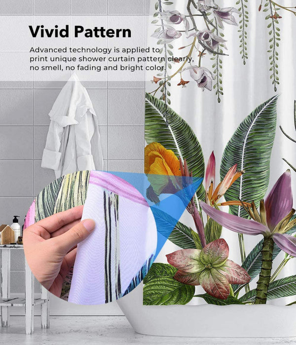 Shower Curtain,Tropical Shower Curtain,Waterproof Fabric Shower Curtains for Bathroom with 12 Plastic Hooks, 72x72 Inch