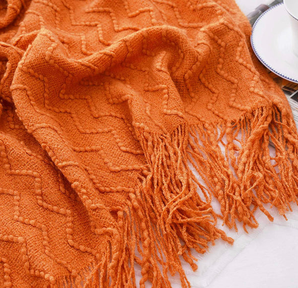 Burnt Orange Throw Blanket. Lightweight Textured Solid Fall Decor Throw, 50