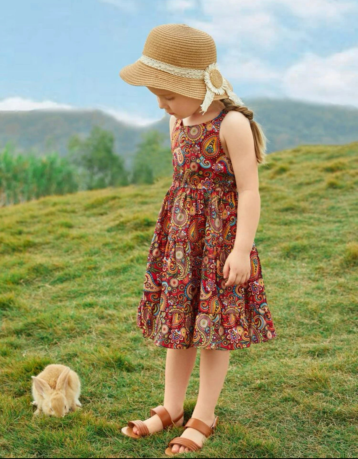 Toddler girls paisley print tiered ruffle hem dress