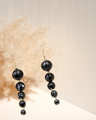 Black round ball decor dangle earrings