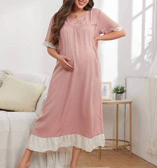 Maternity Ruffle Trim Flounce Sleeve Lounge Dress
