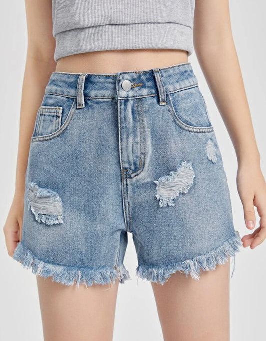 Teen girls ripped raw cut denim shorts