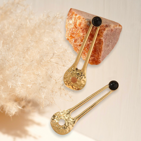 Gold coated geometric design drop earrings