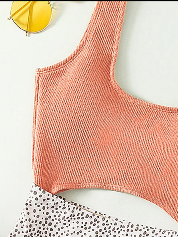 Peach colored Dalmatian cut out one piece swimsuit - Christina’s unique boutique LLC