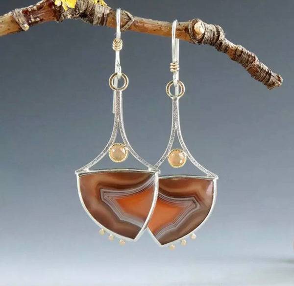 Petrified wood inspired dangle earrings