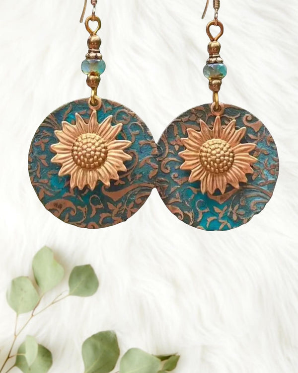 Geometric Gold-plated Sunflower Earrings