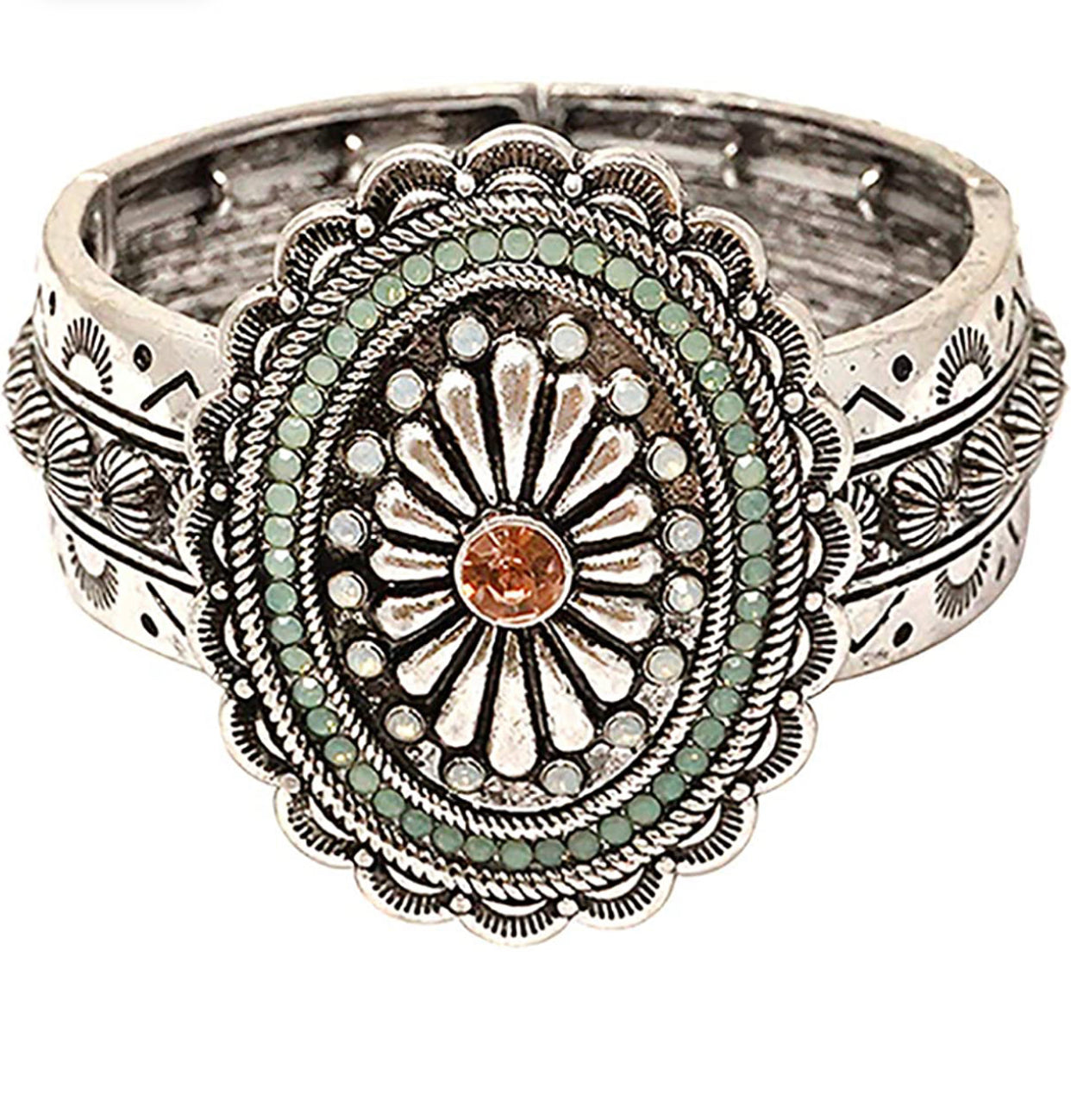 Western Flower Rhinestone Double Stretch Bracelet Navajo