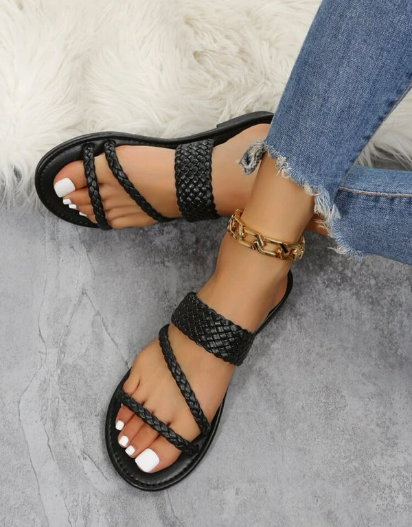 Braided detail slide sandals