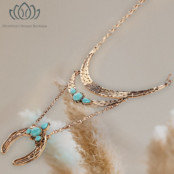 Rose gold composite turquoise statement necklace - Christina’s unique boutique LLC