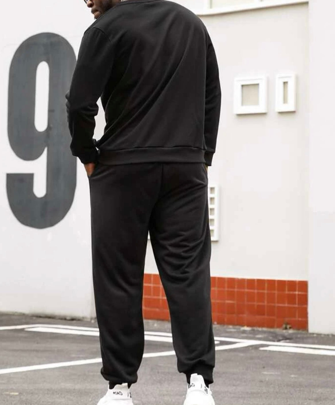 Extended sizes men plant print pullover & Japanese letter graphic drawstring waist sweatpants