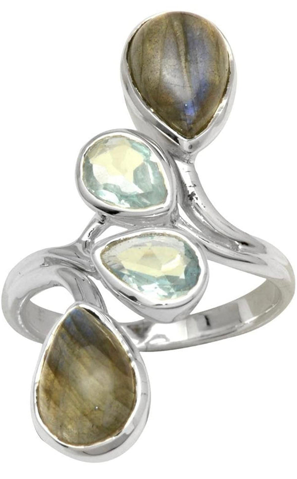 Labradorite Blue Topaz 925 Sterling Silver Designer Ring