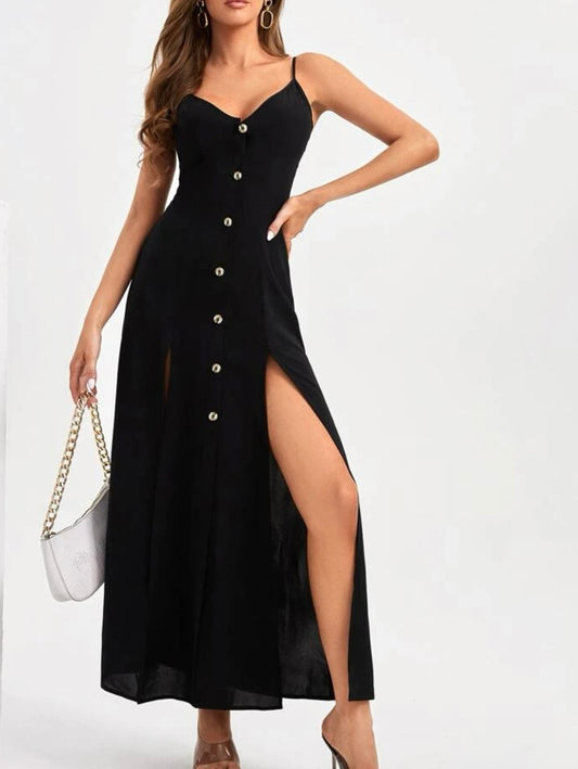 Tall button front front slit thigh cami dress